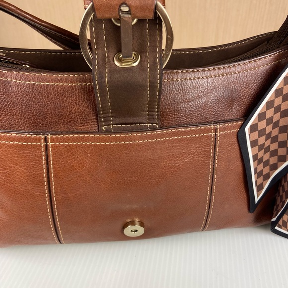 Etienne Aigner Horseshoe Leather Shoulder Bag Cognac Brown Equestrian - Picture 4 of 16